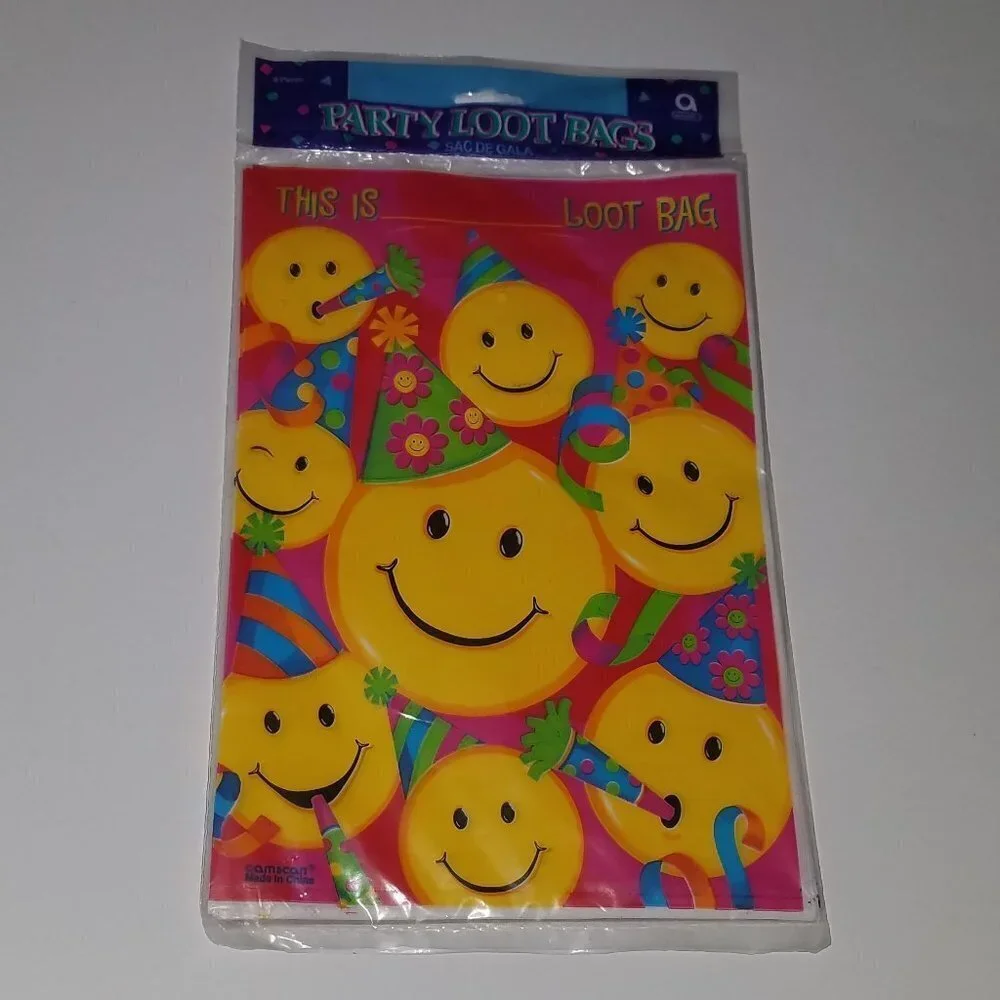 NEW Emoji Smiley Face Party Favor Loot Treat Bags (8 pack) Amscan Birthday